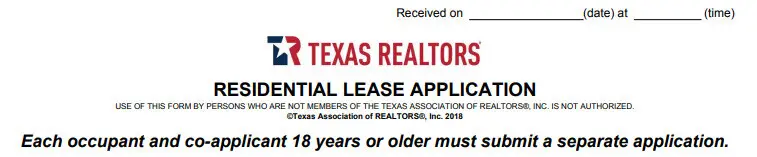 Texas Rental Application Form from Texas Realtors