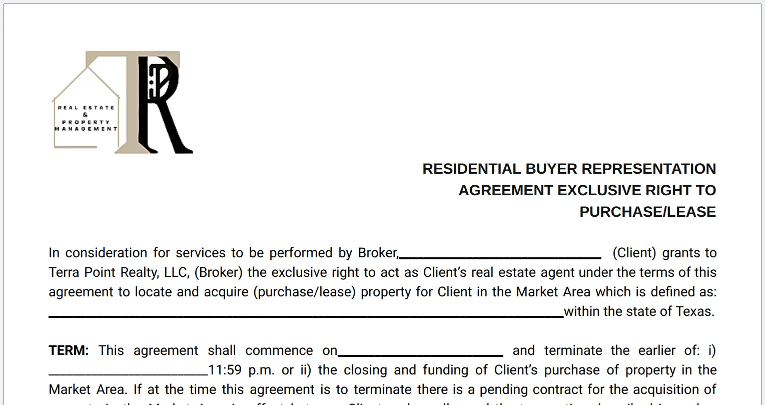 Signing a buyer representation agreement with Terra Point Realty.